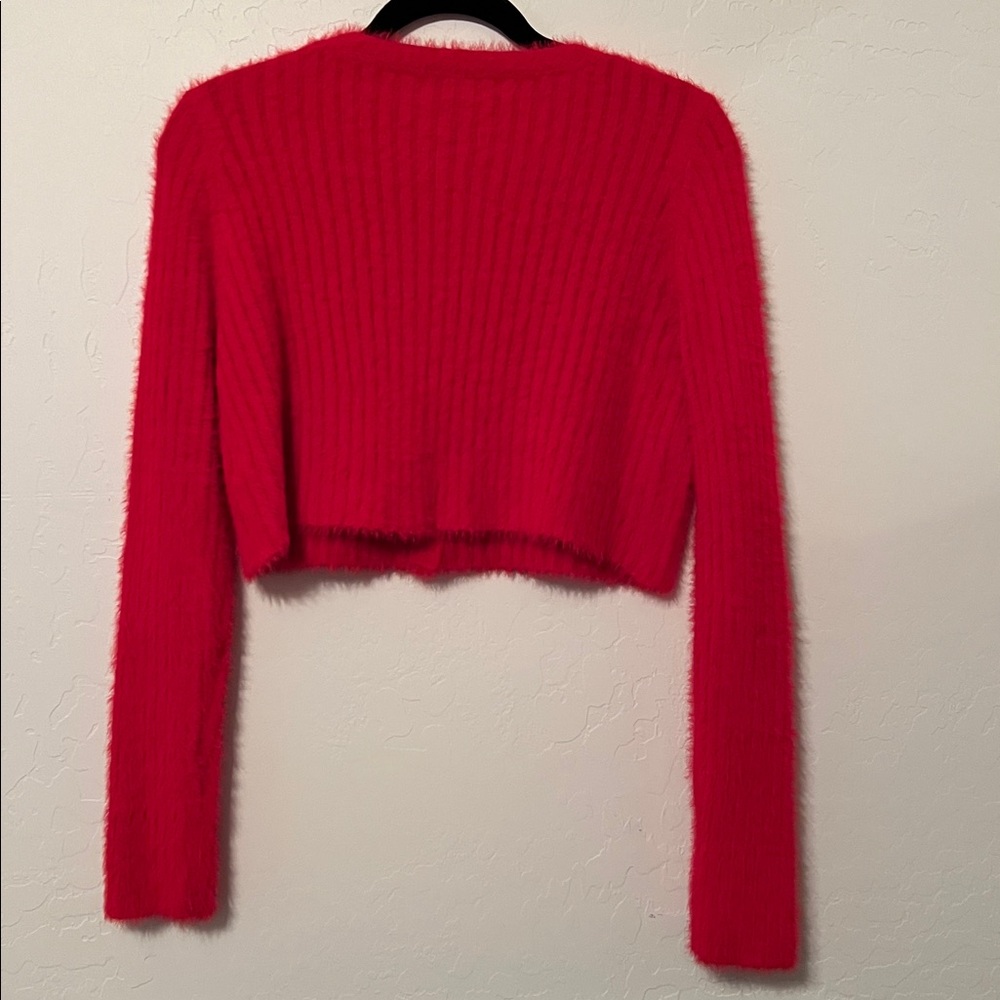 Urban Outfitters Vibrant Red Fuzzy Crop Cardigan Sweater - Picture 5 of 5